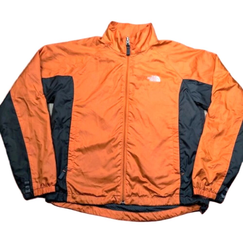 The North Face Men's S Windbreaker Jacket Full Zip Mock Neck Shell Orange Gray